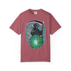 Grim Reaper Tee – Blue Flames Skull Gothic Death Shirt