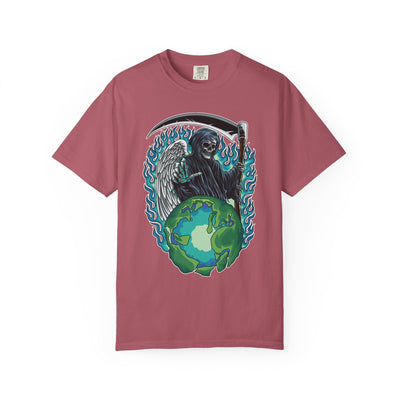 Grim Reaper Tee – Blue Flames Skull Gothic Death Shirt - Sinful Threads