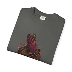 Pray Hard Hands Illustration Graphic Design Art T-Shirt - Sinful Threads