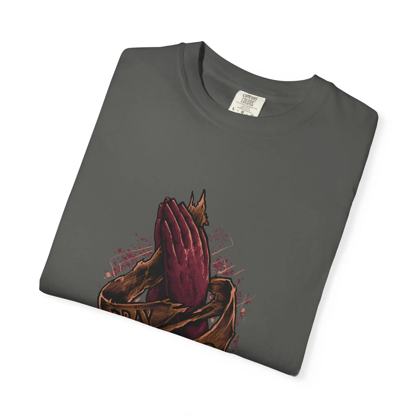 Pray Hard Hands Illustration Graphic Design Art T-Shirt - Sinful Threads