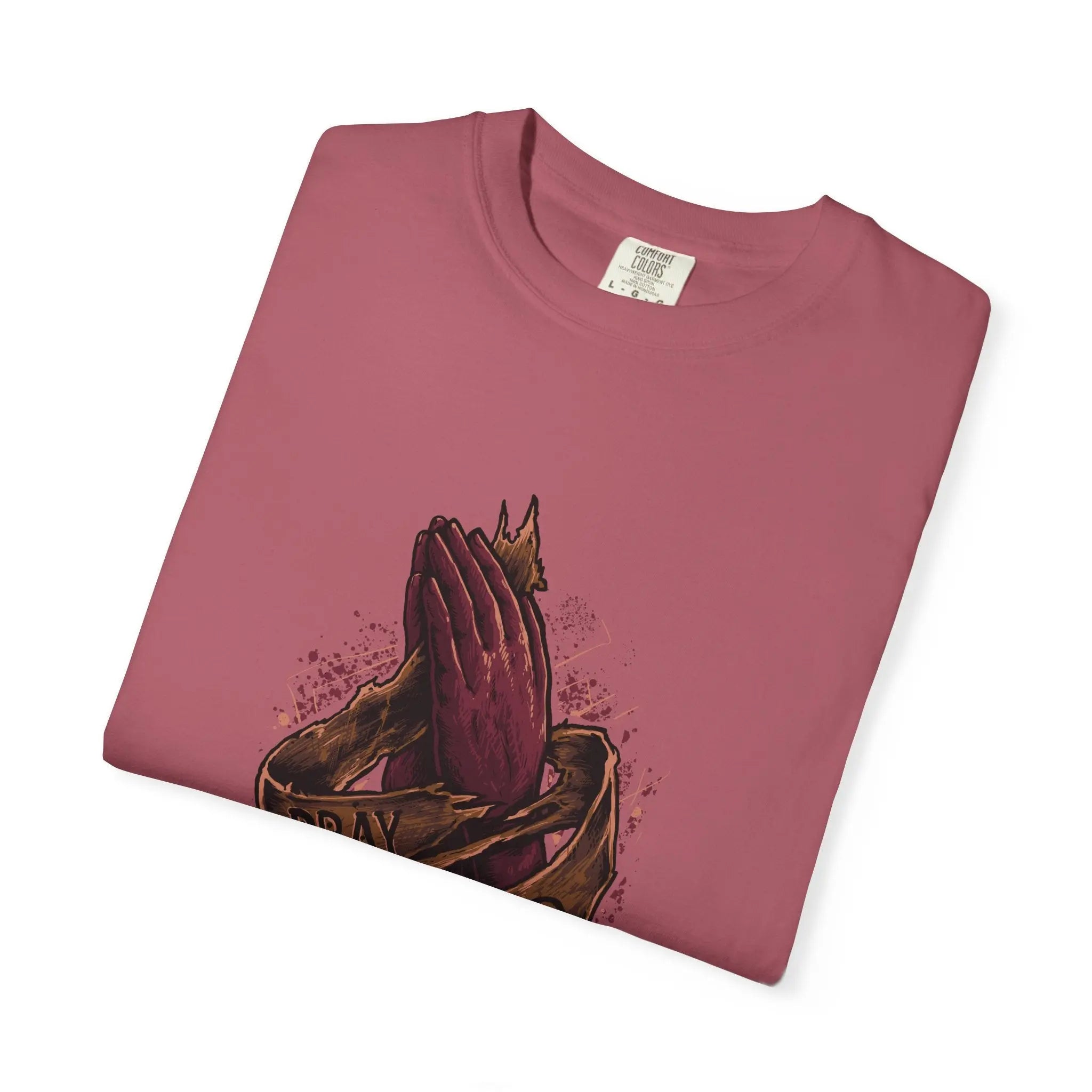 Pray Hard Hands Illustration Graphic Design Art T-Shirt - Sinful Threads