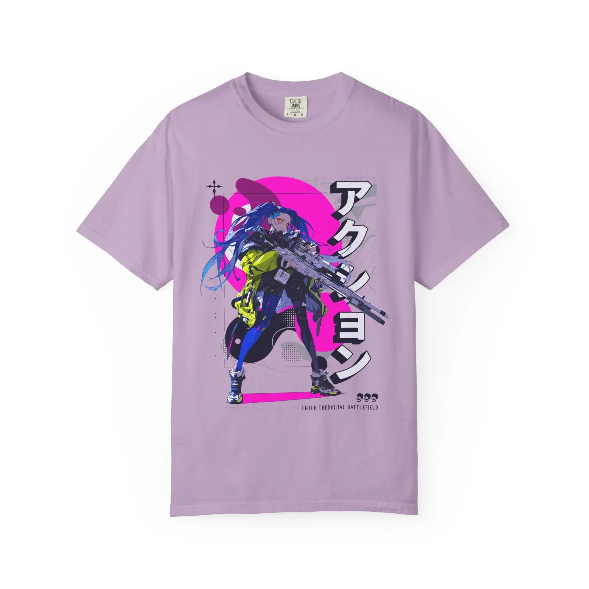 Cyberpunk Girl Tee - Futuristic Manga Gun Streetwear - Sinful Threads