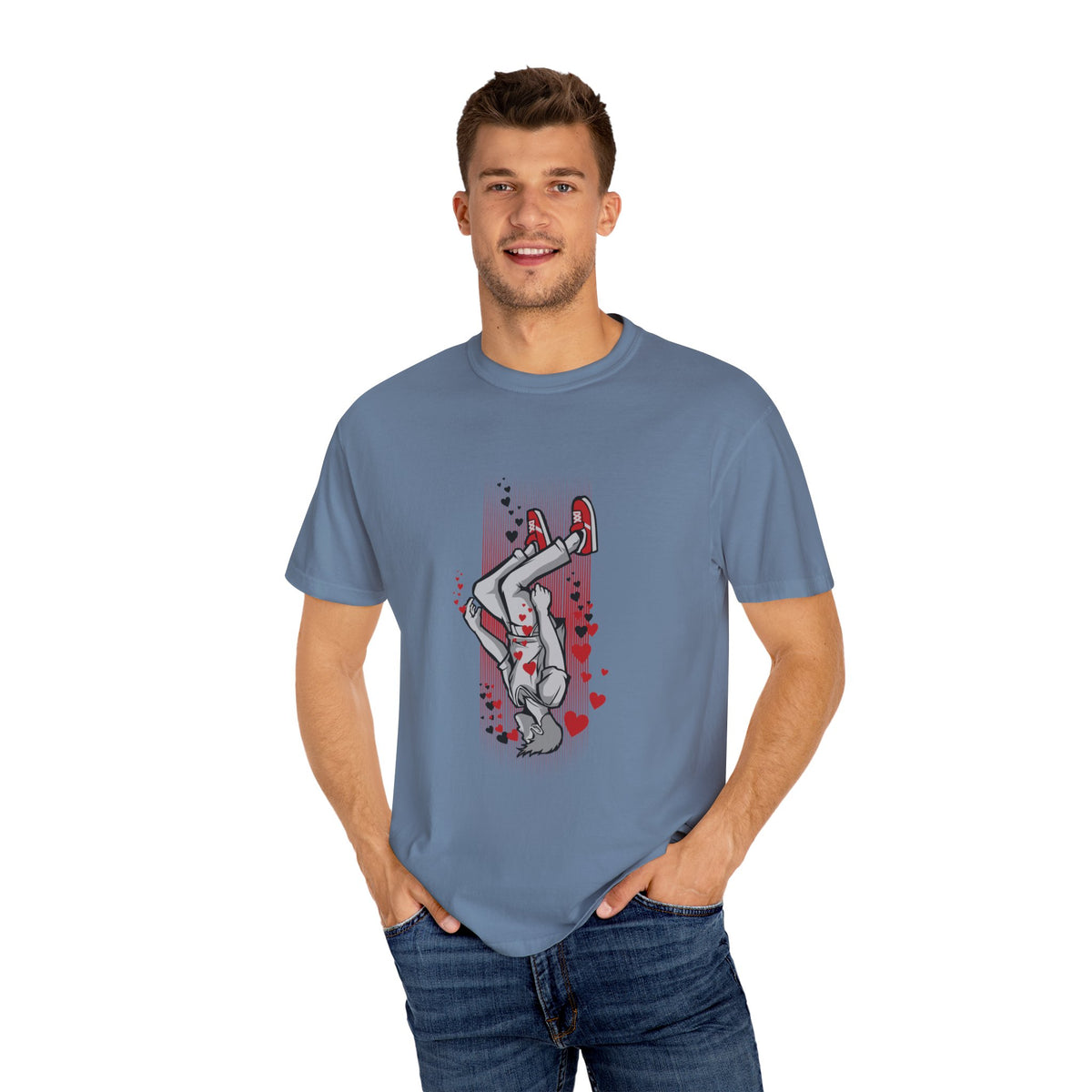 Upside Down Man with Hearts Valentines Style T-Shirt - Sinful Threads