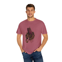 Pray Hard Hands Illustration Graphic Design Art T-Shirt - Sinful Threads
