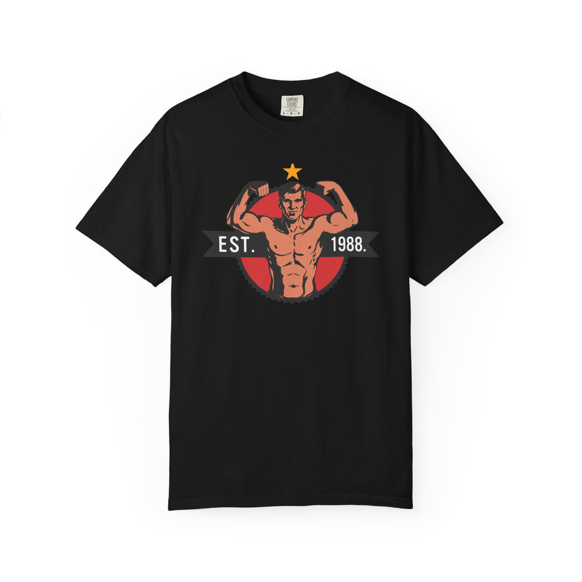 Vintage Bodybuilder Star Emblem Shirt - 1988 Retro Fitness Tee