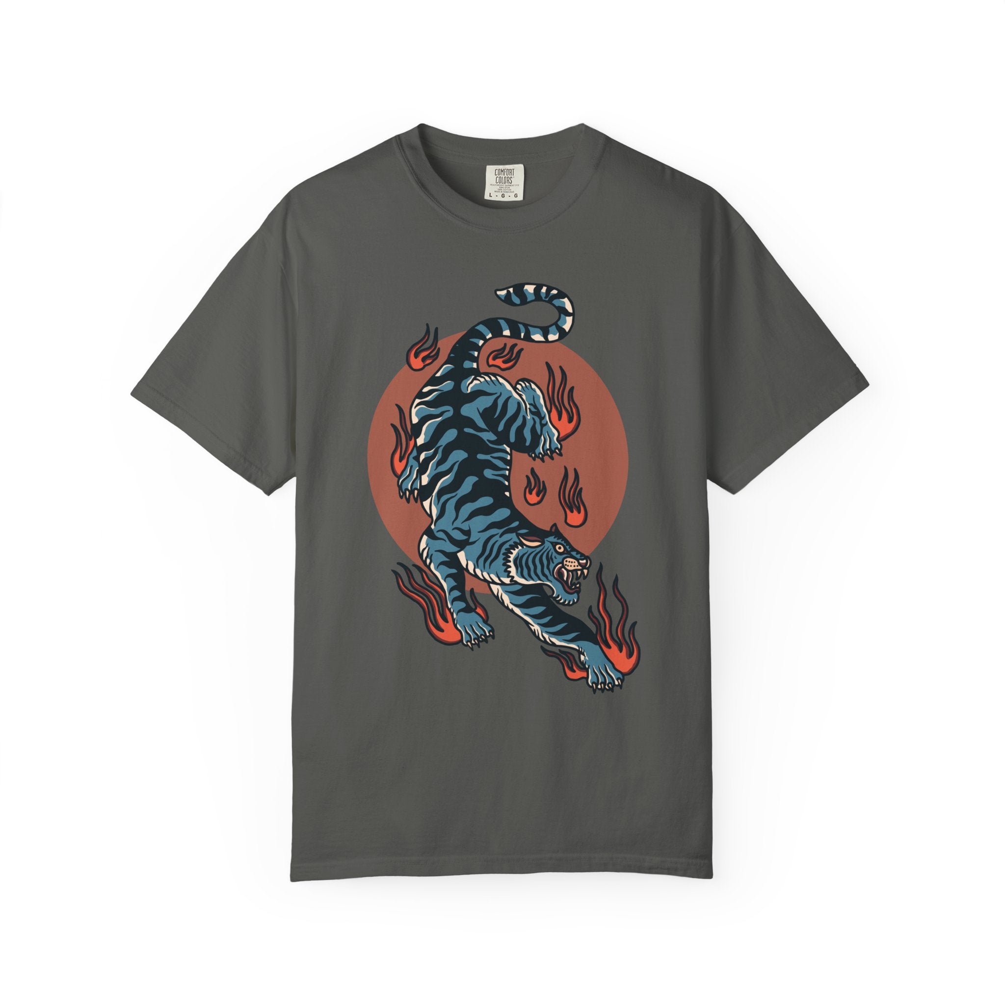 Blue tiger shirt - flame design tee - animal graphic gift - Sinful Threads