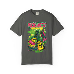 Gray t-shirt with colorful graphic design and 'Toxic Hustle' text on a white background