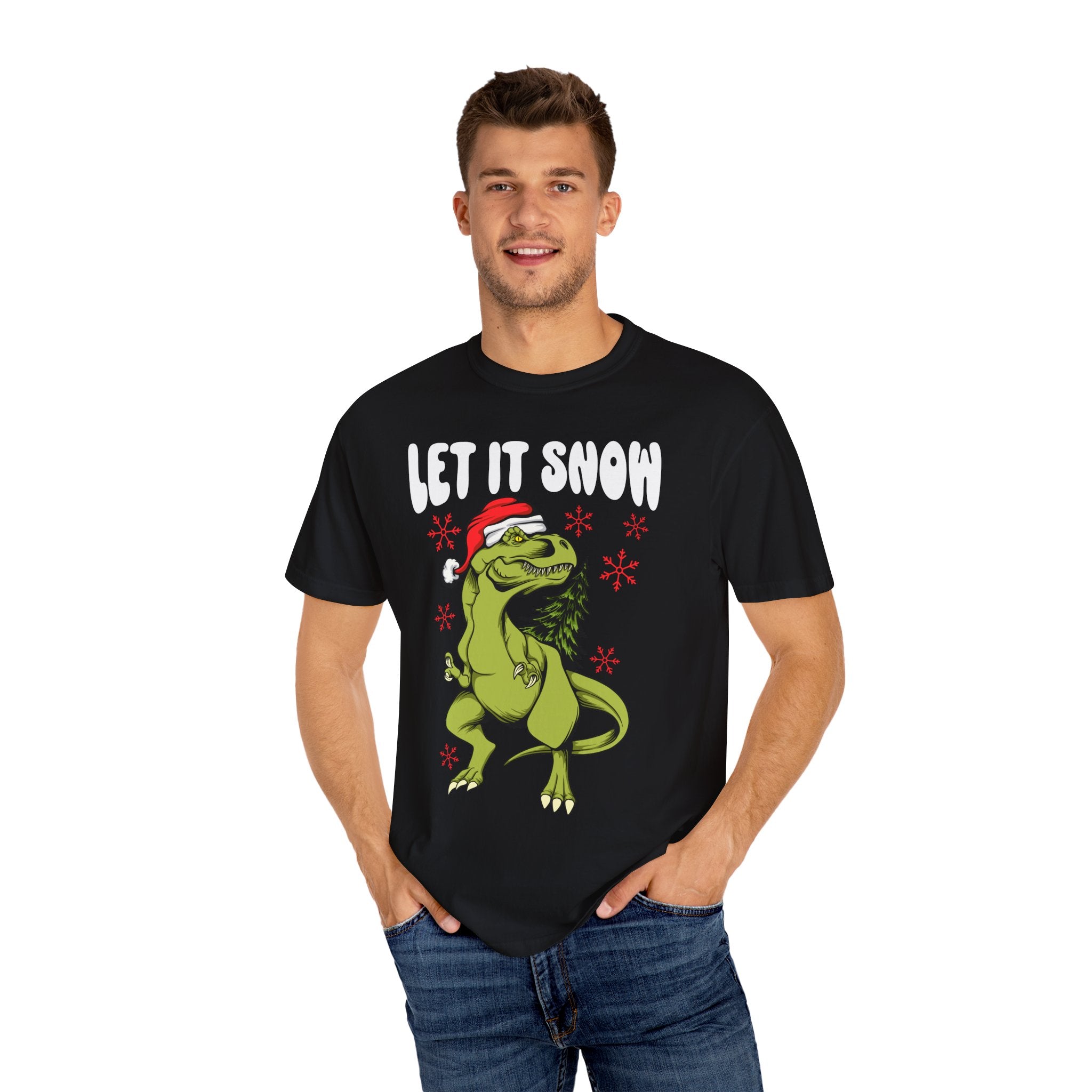 Christmas Dinosaur Tee - Santa T-Rex - Let It Snow Gift - Sinful Threads