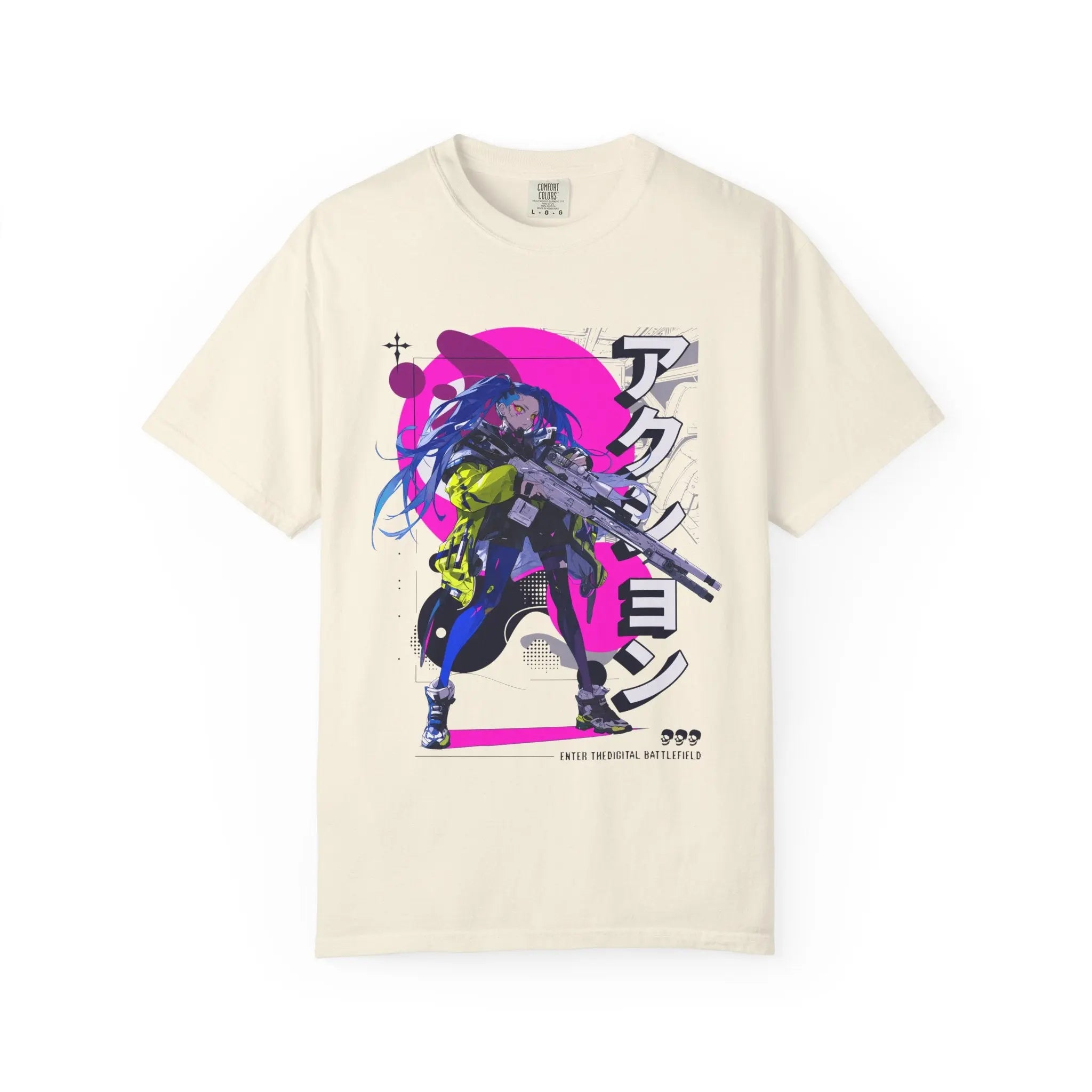 Cyberpunk Girl Tee - Futuristic Manga Gun Streetwear - Sinful Threads