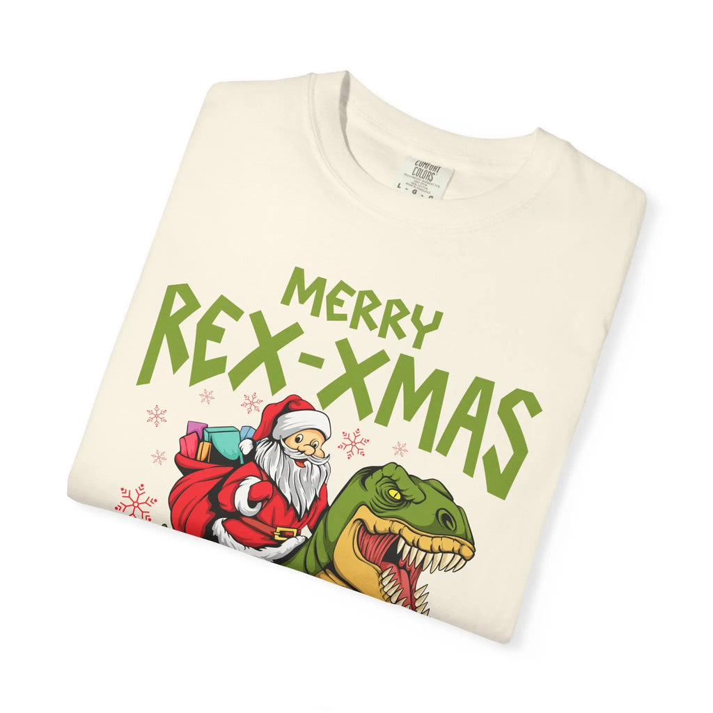 Merry Rex Xmas Tee - Funny Santa Dinosaur Gift - Sinful Threads