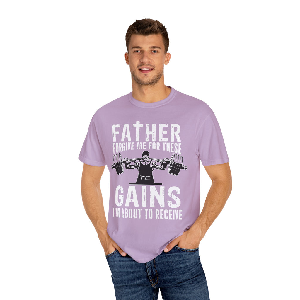Father Forgive Gains Gym Shirt - Christian Humor Gift - Sinful Threads