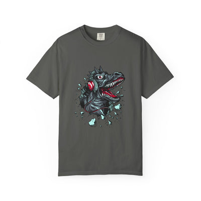 Dinosaur with Headphones Breaking Wall Graphic Design T-Shirt - Sinful Threads