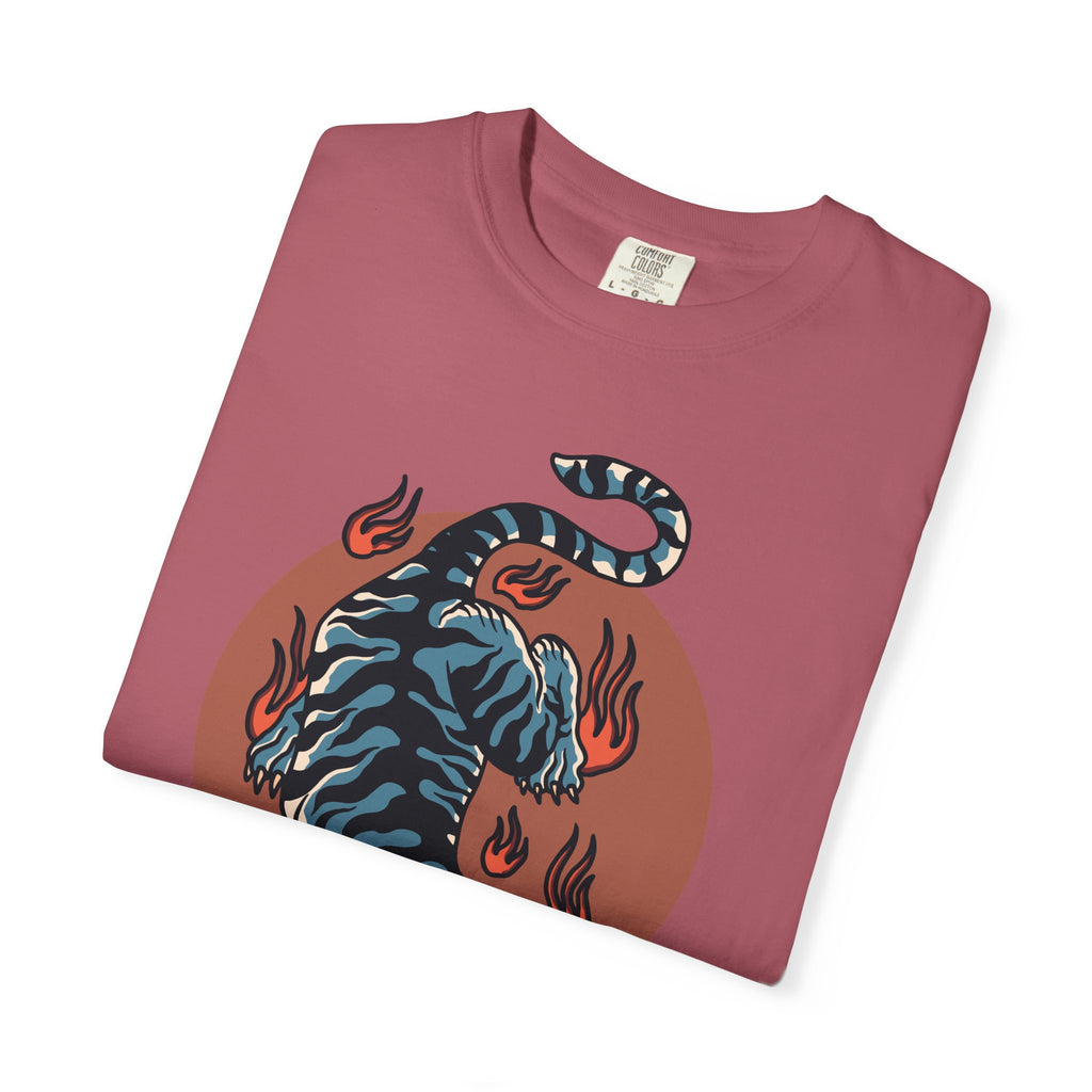 Blue tiger shirt - flame design tee - animal graphic gift - Sinful Threads