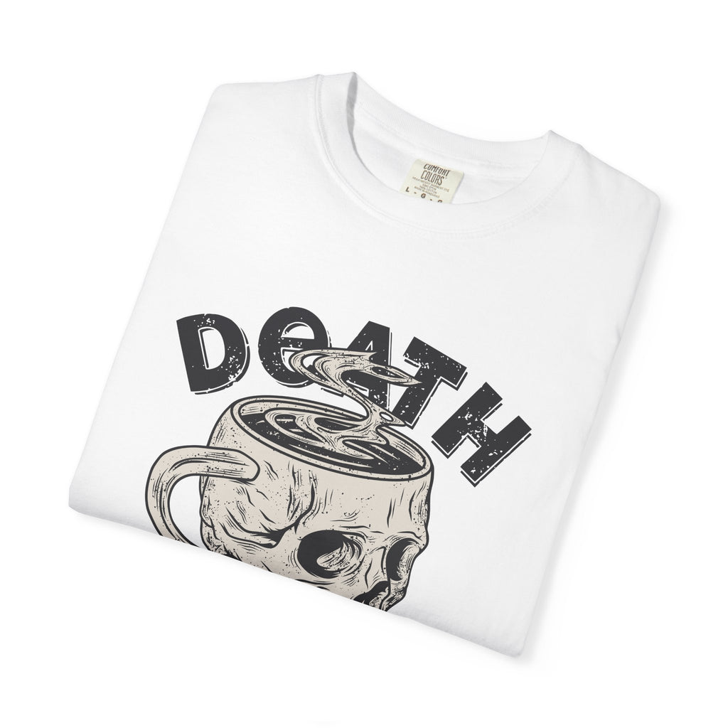 Coffee Skull Shirt - Death Before Decaf - Funny Caffeine Gift - Sinful Threads