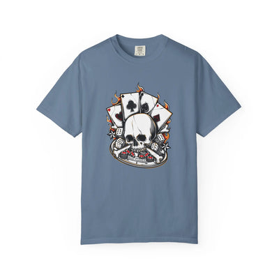 Skull Playing Cards Dice Gambling Casino Design T-Shirt - Sinful Threads