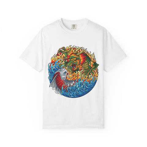 Japanese Dragon Tee - Fire Water Mythical - Koi Art Gift