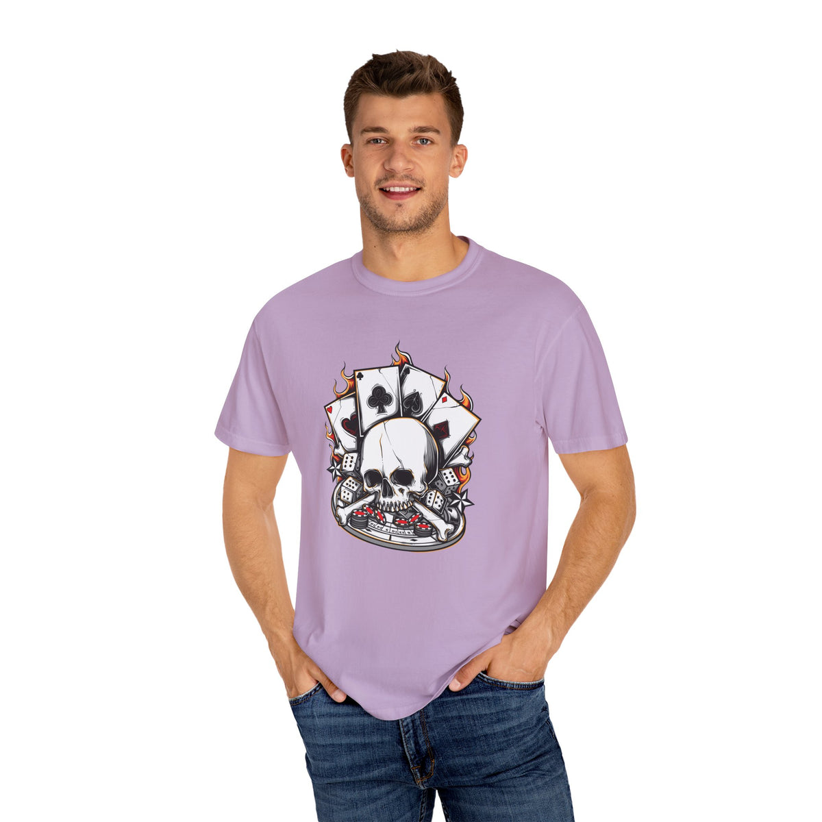 Skull Playing Cards Dice Gambling Casino Design T-Shirt
