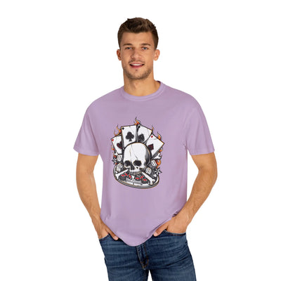 Skull Playing Cards Dice Gambling Casino Design T-Shirt - Sinful Threads