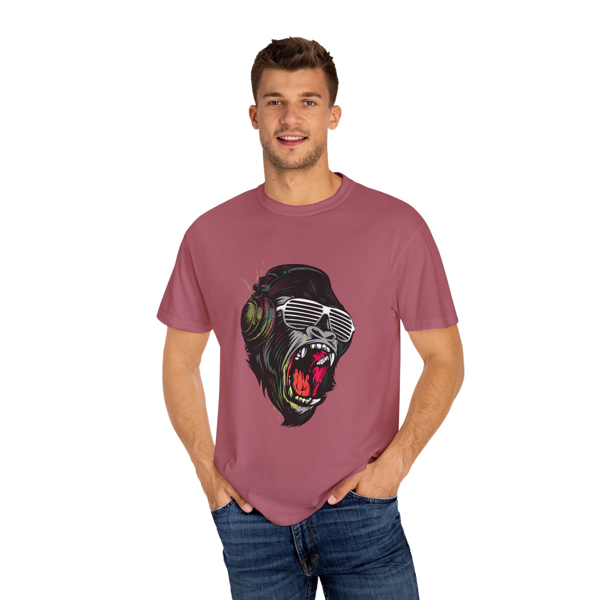 Angry Gorilla With Headphones And Glasses Design T-Shirt - Sinful Threads