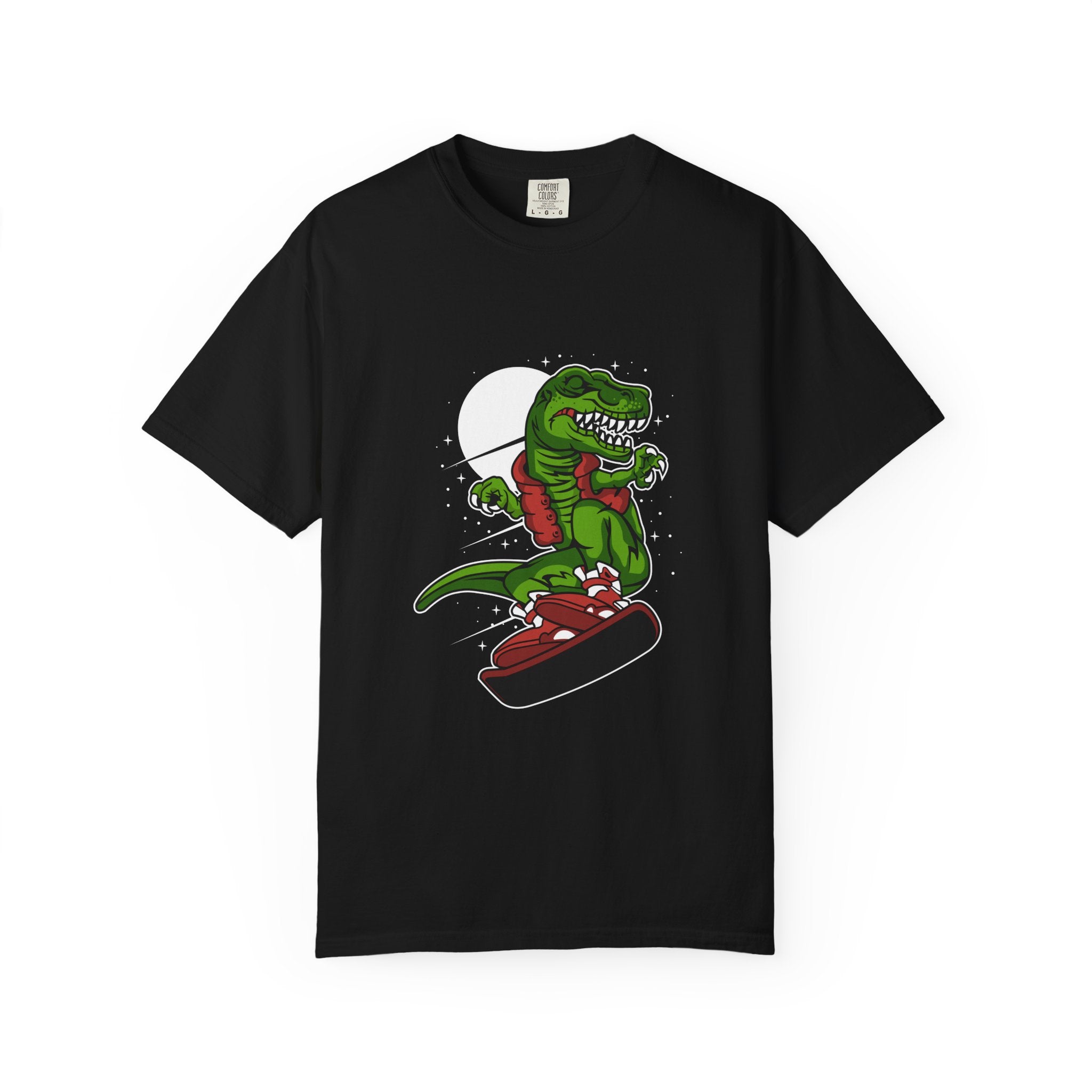 T-Rex Dinosaur on Snowboard Winter Sports Graphic T-Shirt - Sinful Threads
