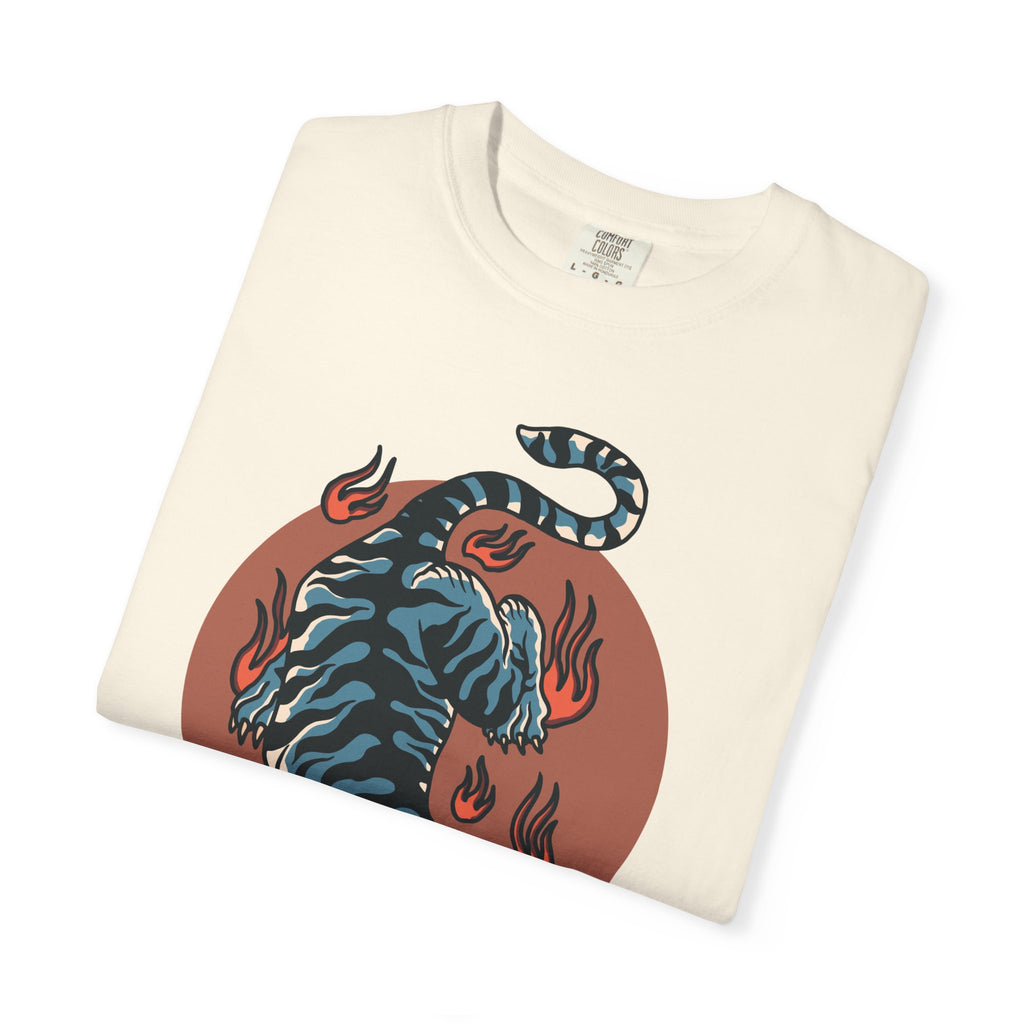 Blue tiger shirt - flame design tee - animal graphic gift - Sinful Threads