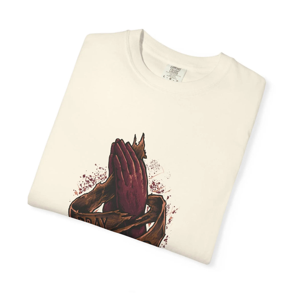 Pray Hard Hands Illustration Graphic Design Art T-Shirt - Sinful Threads