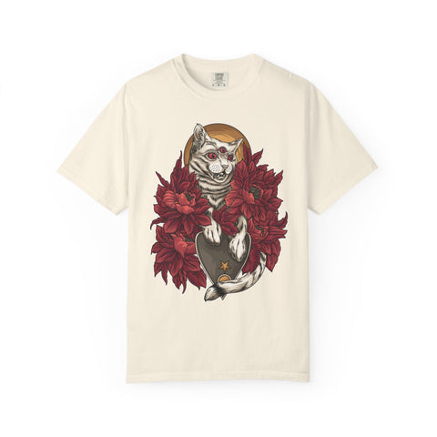 Occult Cat Tee - Weirdcore Ouija Shirt - Floral Graphic