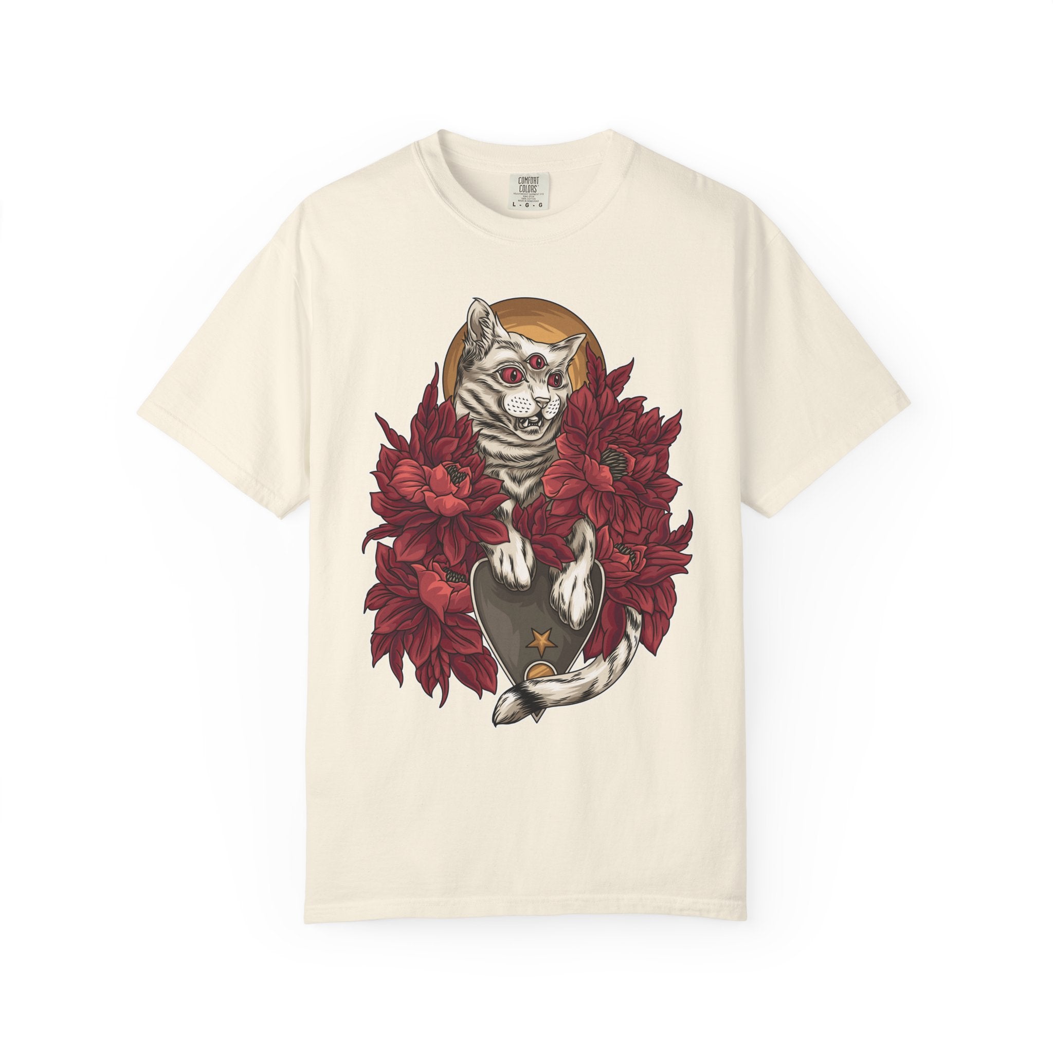 Occult Cat Tee - Weirdcore Ouija Shirt - Floral Graphic - Sinful Threads