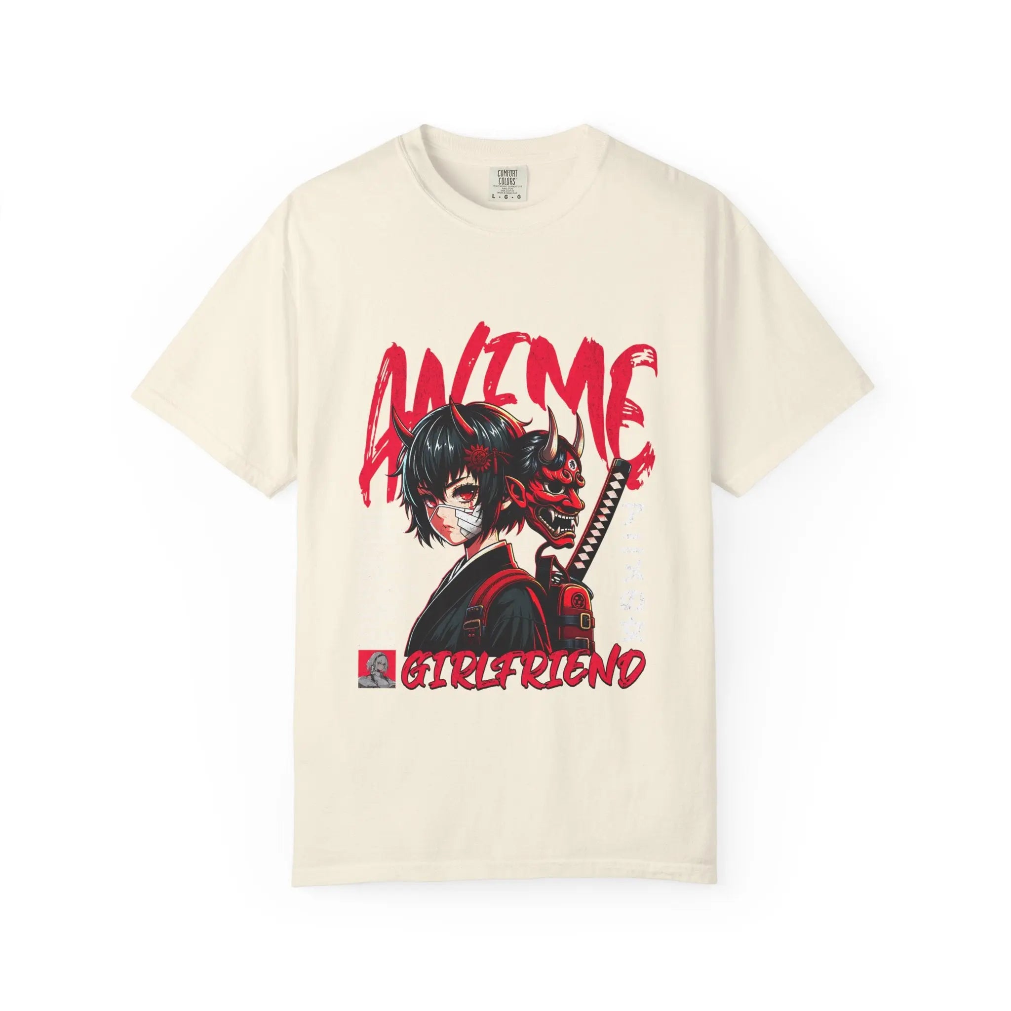 Oni Mask Anime Tee - Katana Demon Girl - Japanese Gift - Sinful Threads