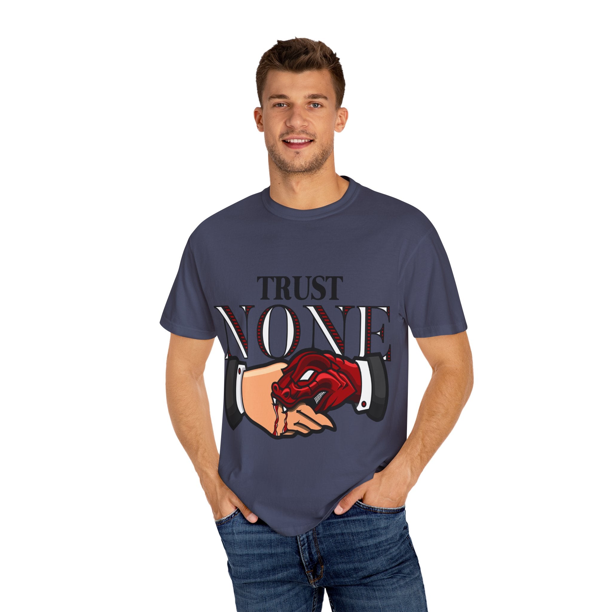 Trust None Tee – Snake Handshake Dark Streetwear - Sinful Threads
