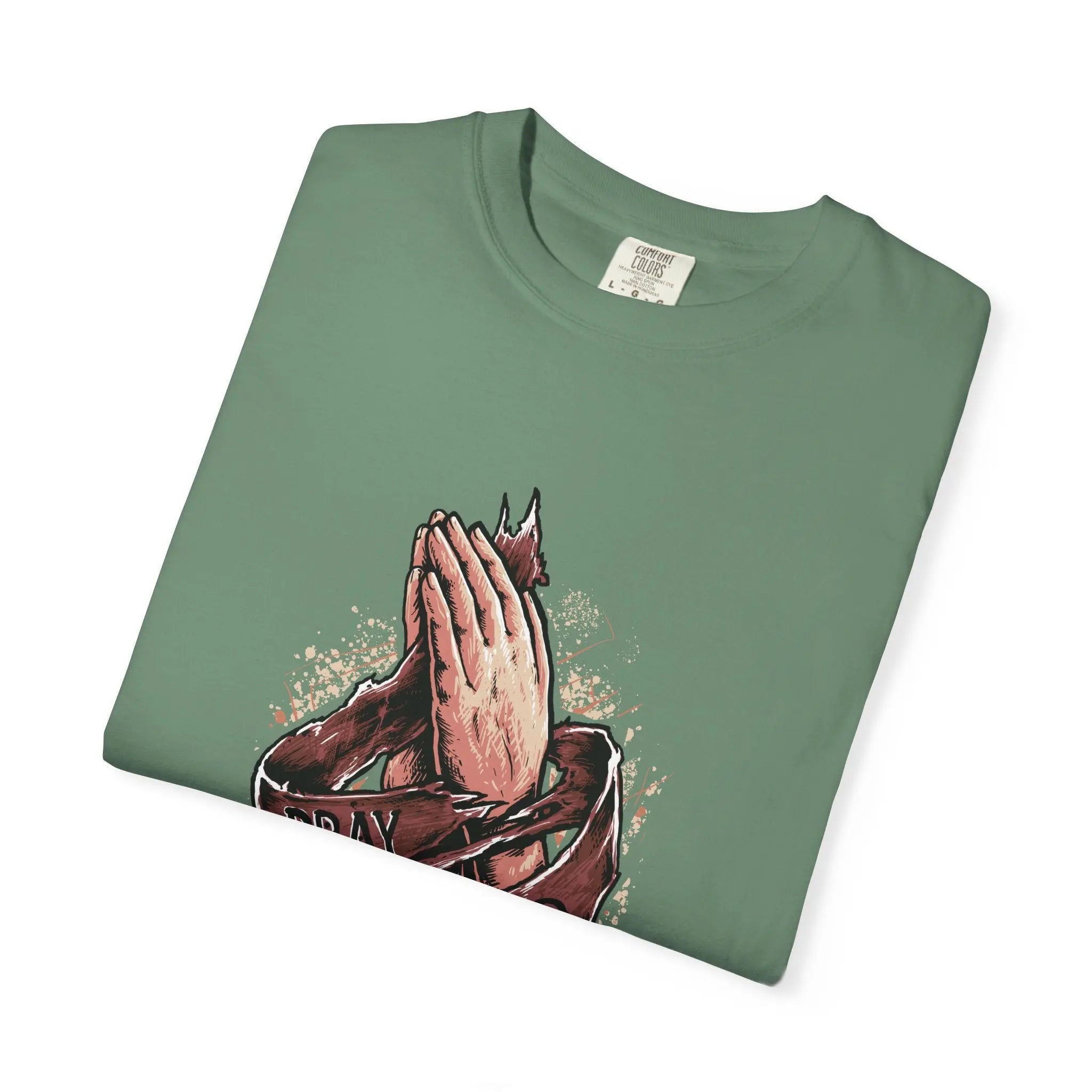 Pray Hard Hands With Ribbon Graphic Religious Art T-Shirt - Sinful Threads