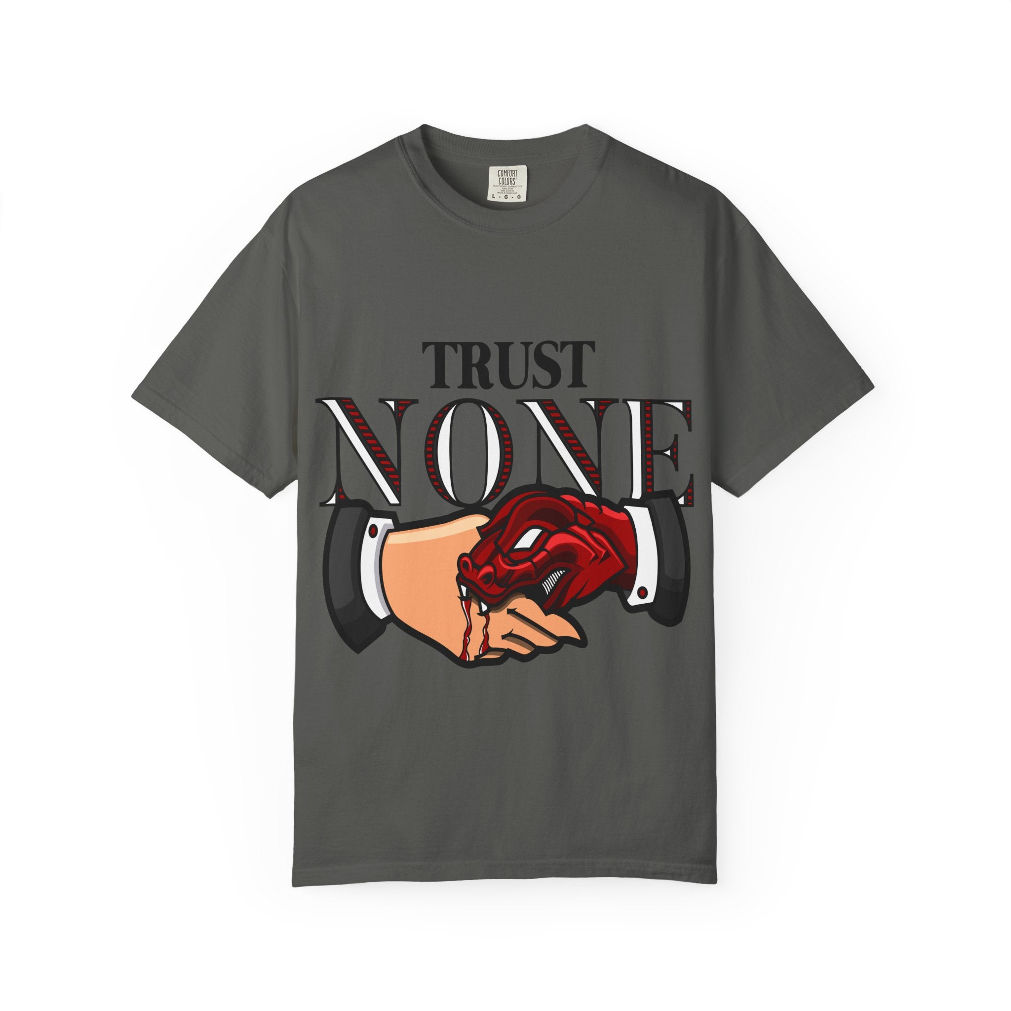 Trust None Tee – Snake Handshake Dark Streetwear - Sinful Threads