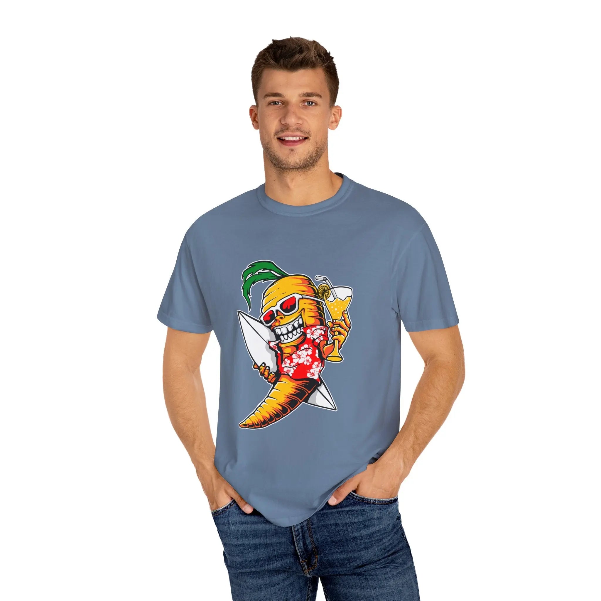 Surfing Carrot With a Drink Graphic Awesome T-Shirt - Sinful Threads