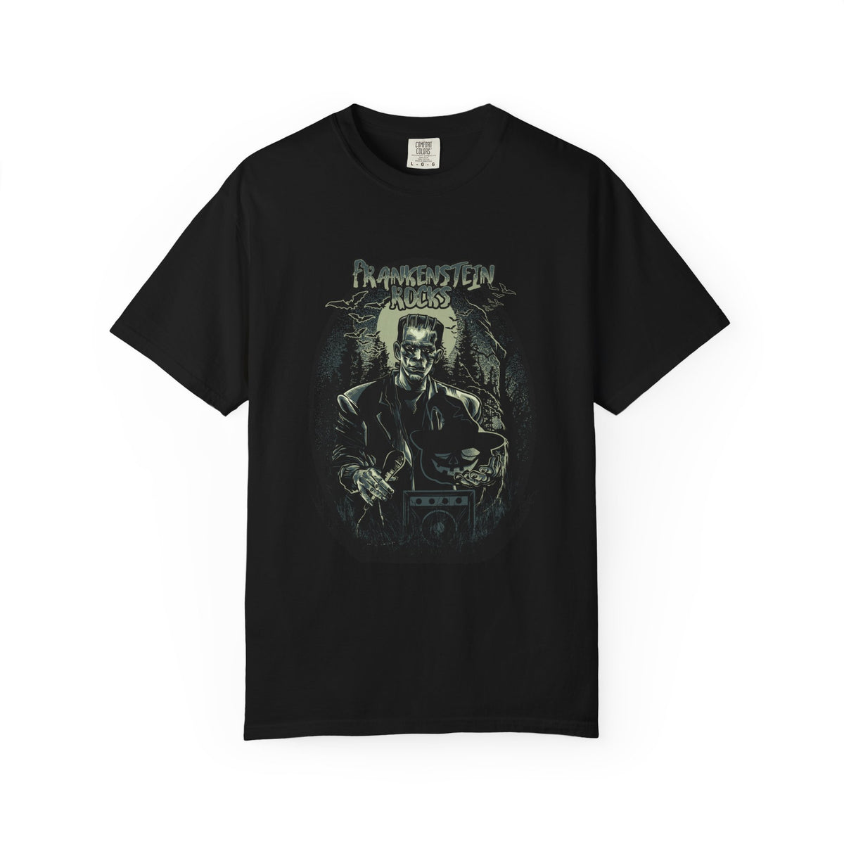 Frankenstein Rocks Halloween Graphic Novelty Design T-Shirt