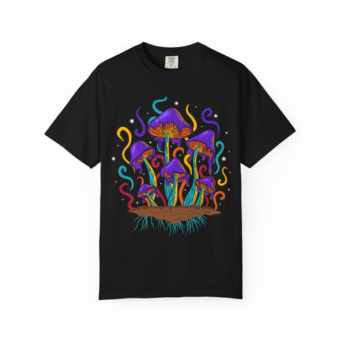 Psychedelic Mushroom Tee - Groovy Fungi Art Purple Gift