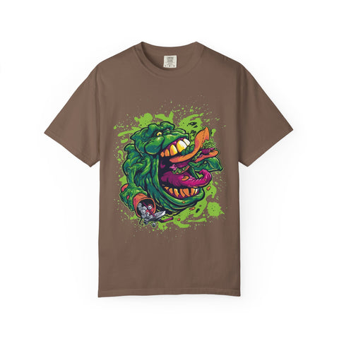 Green Slimy Ghost Tee – 80s Movie Fan Shirt with Humor
