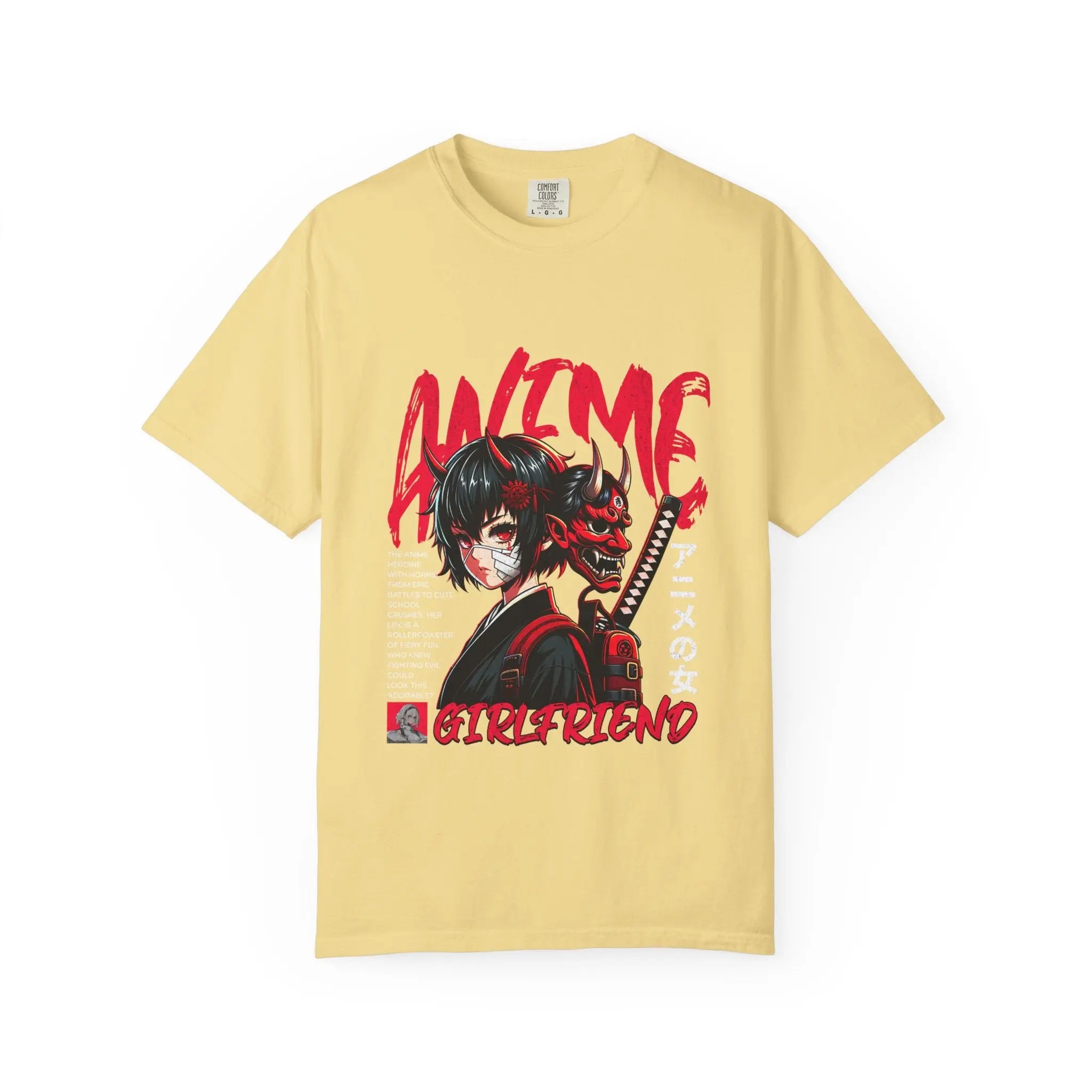 Oni Mask Anime Tee - Katana Demon Girl - Japanese Gift - Sinful Threads