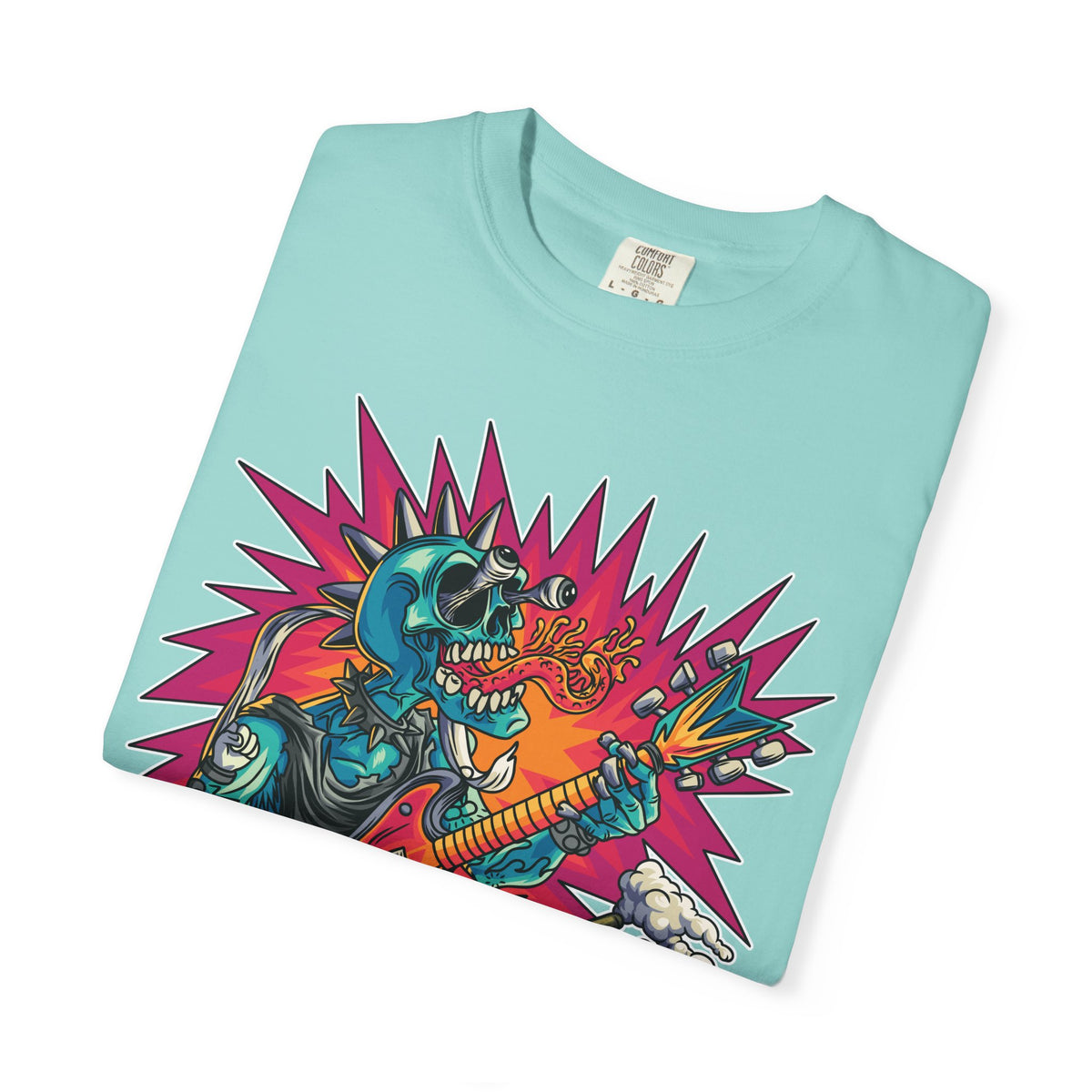 Rock Skull Guitarist Tee – Punk Metal Skeleton Shirt