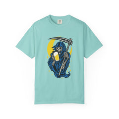 Death Drinks Beer Under The Moon Funny Graphic T-Shirt