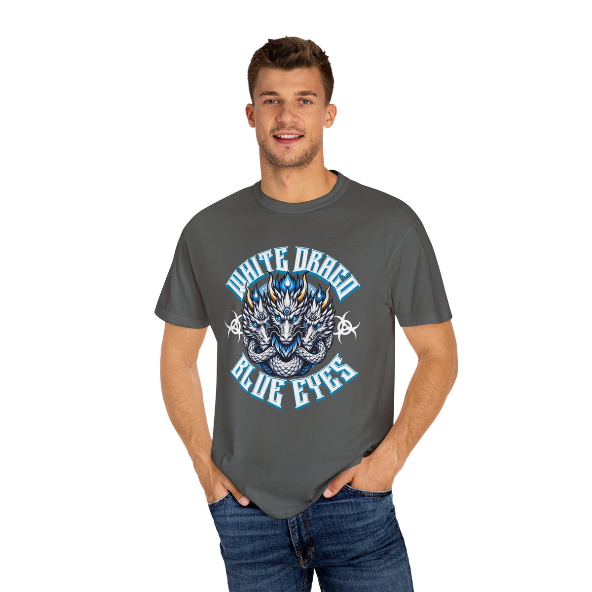 Dragon Art Tee - Blue-Eyed Three-Headed Fantasy Gift