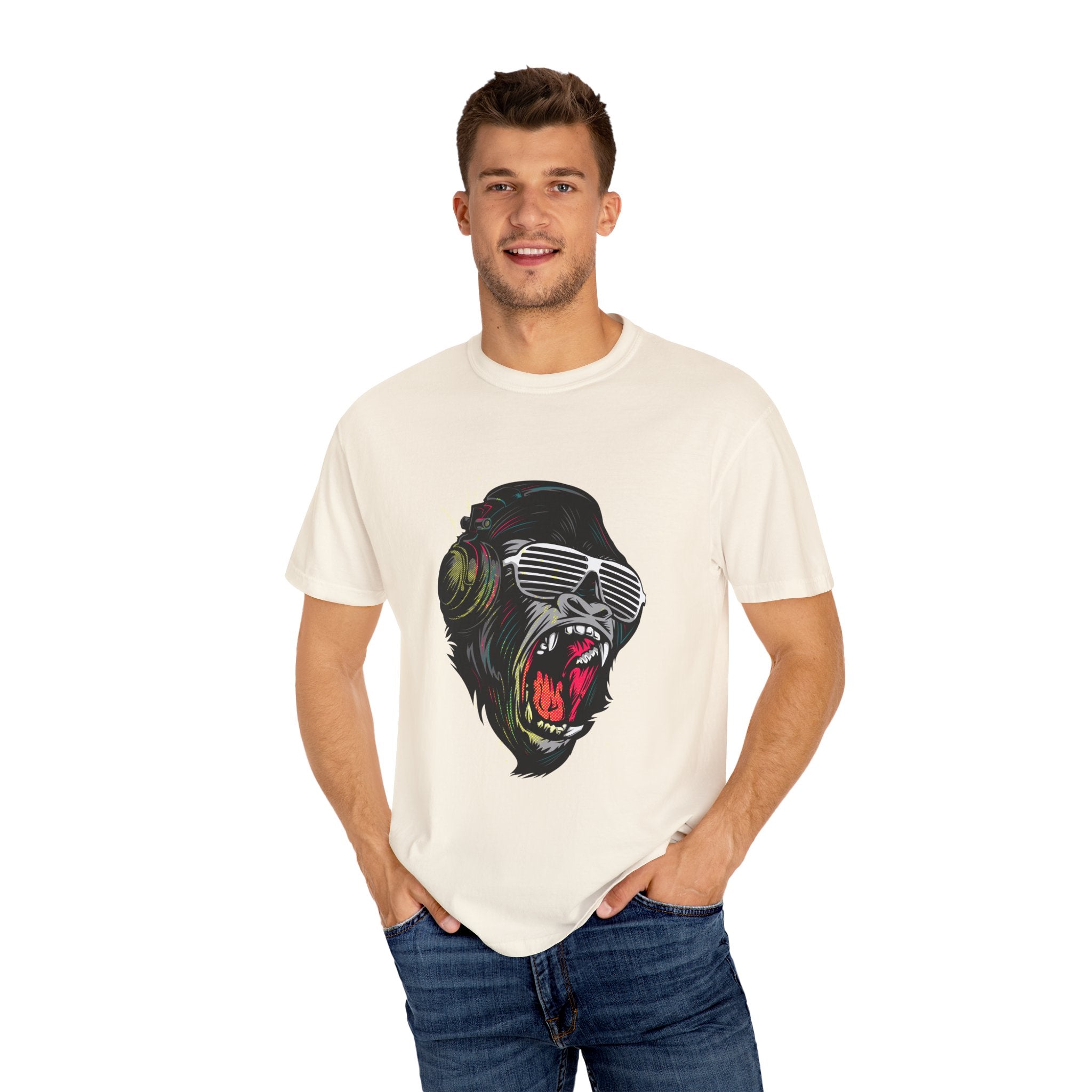 Angry Gorilla With Headphones And Glasses Design T-Shirt - Sinful Threads