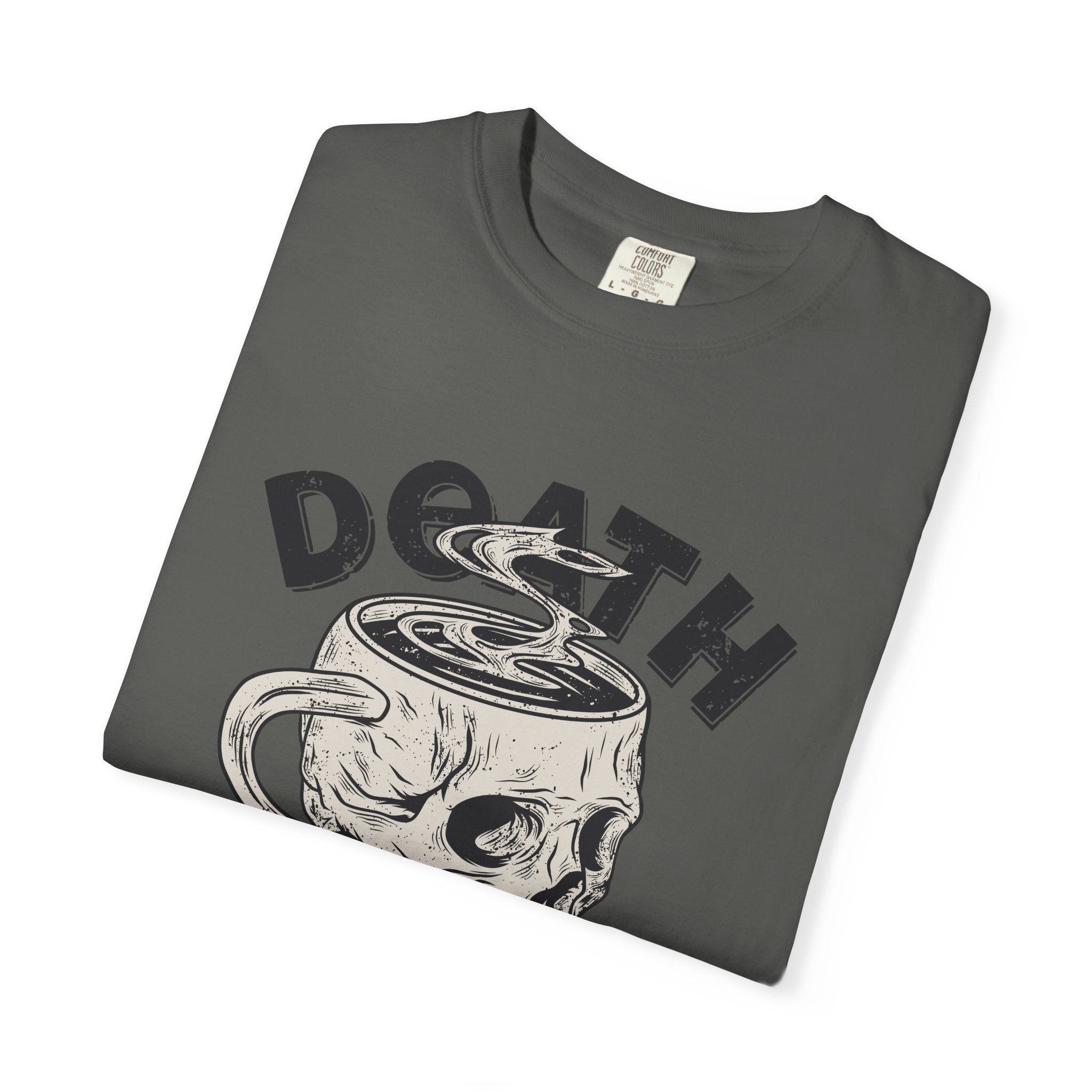Coffee Skull Shirt - Death Before Decaf - Funny Caffeine Gift - Sinful Threads