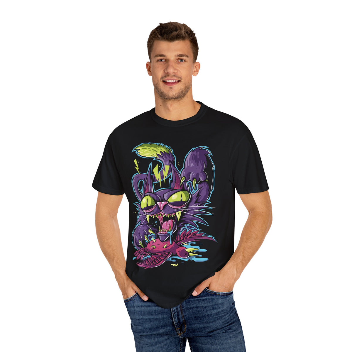 Cartoon Cat Tee - Trophy Hunter Graffiti Style Funny Cat Shirt
