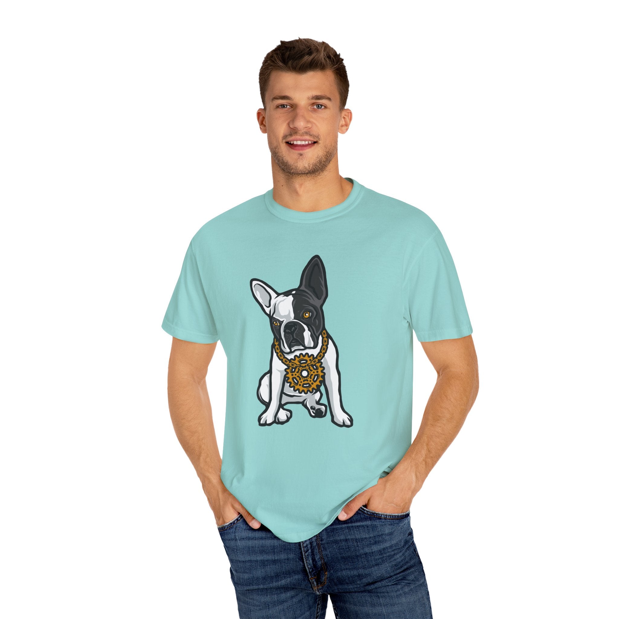 Cartoon French Bulldog with Gear Necklace Cool Dog T-Shirt - Sinful Threads