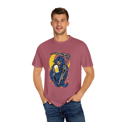 Death Drinks Beer Under The Moon Funny Graphic T-Shirt