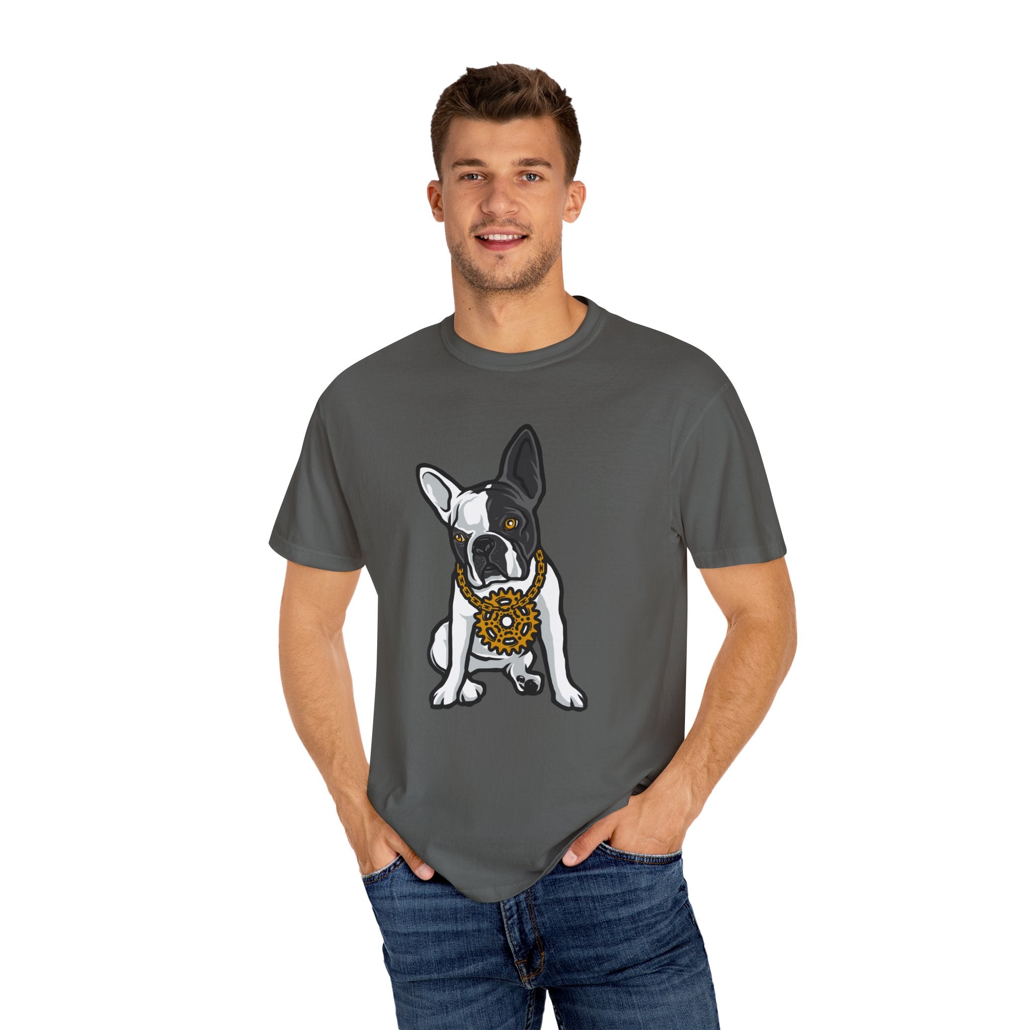 Cartoon French Bulldog with Gear Necklace Cool Dog T-Shirt - Sinful Threads