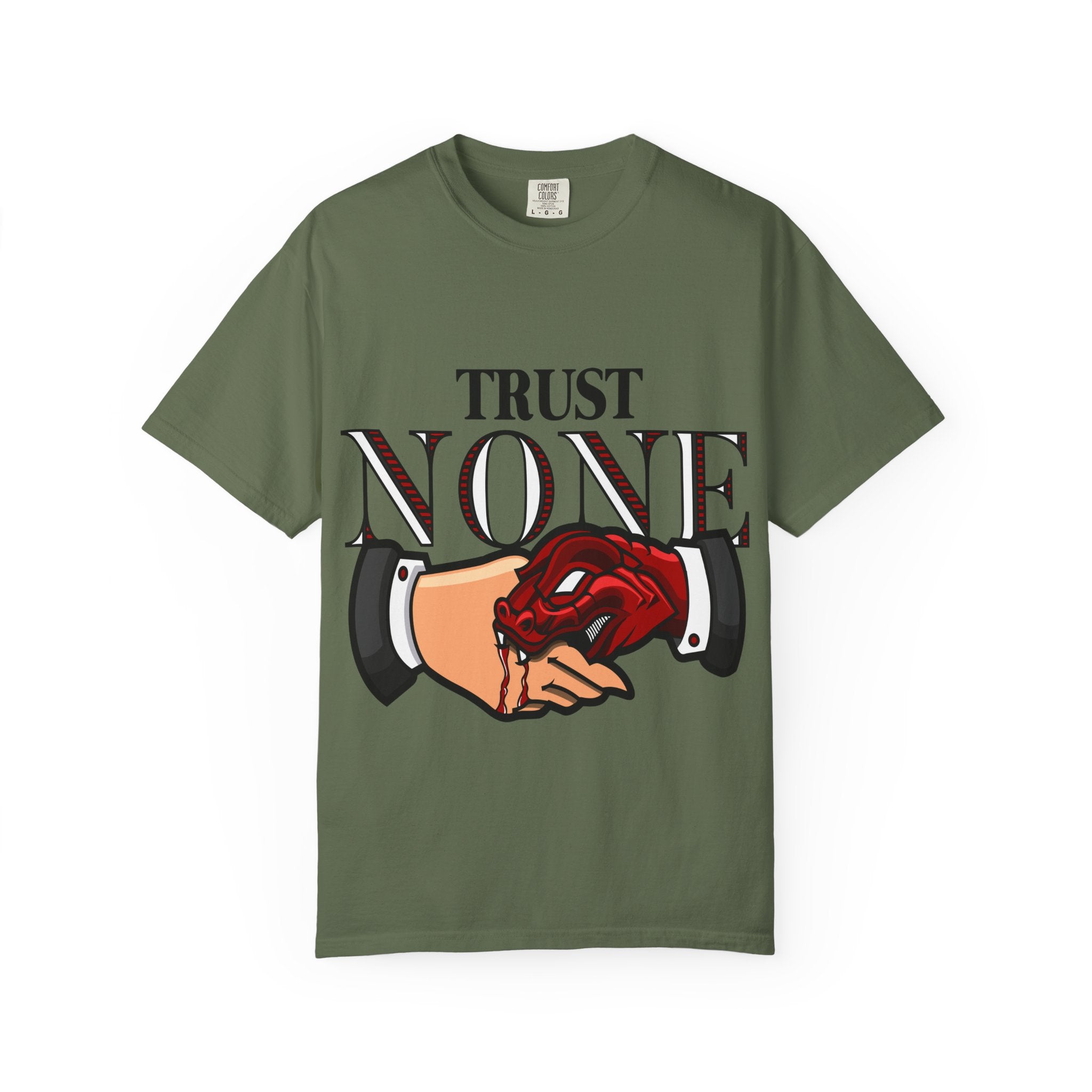 Trust None Tee – Snake Handshake Dark Streetwear - Sinful Threads