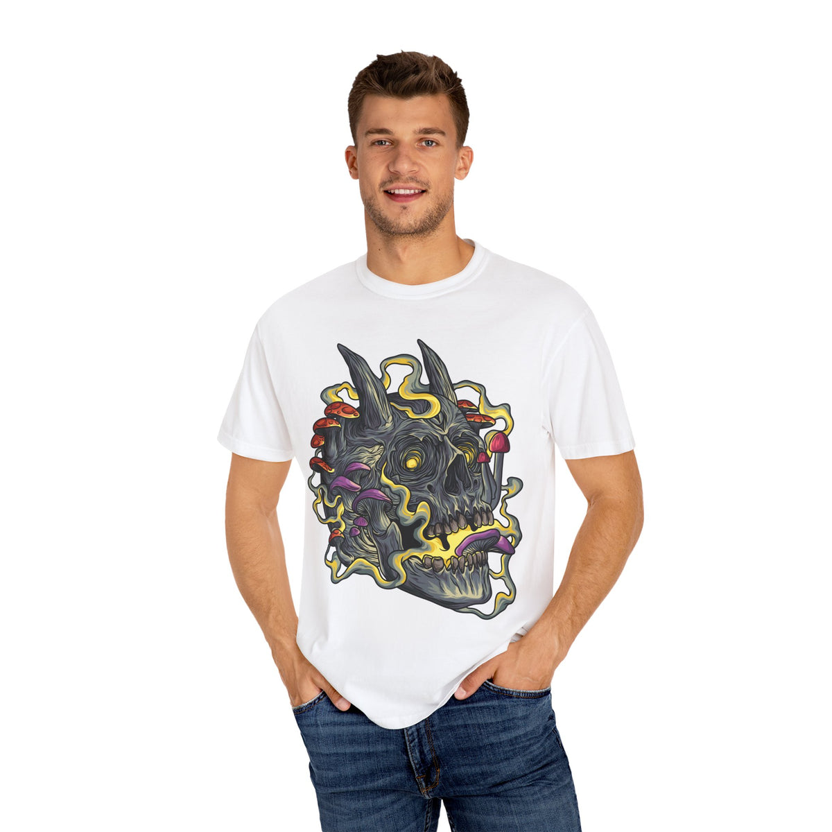 Gothic Mushroom Tee - Horned Skull Deathcore Shirt Gift