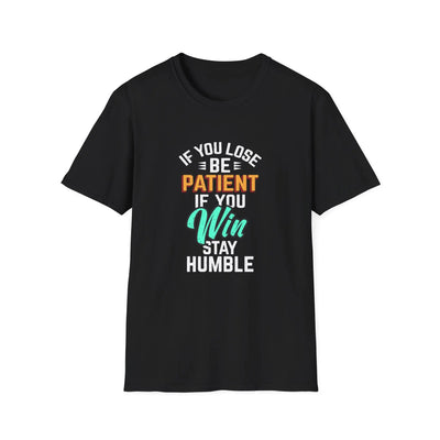 Black t-shirt with motivational quote on a white background