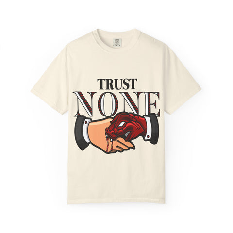 Trust None Tee – Snake Handshake Dark Streetwear